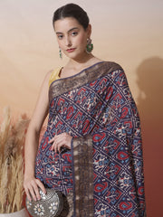 Patola Zari Border Printed Cotton Blend Woven Saree