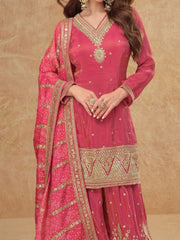 Embroidered Zari Work Kurta Sharara Set with Bandhani Dupatta