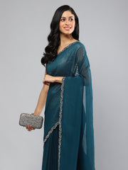 Swarovski Border Art-Chiffon Plain Saree