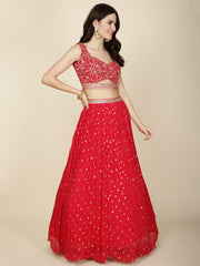 Resham Zari Embroidery Georgette Choli With Lehenga & Dupatta
