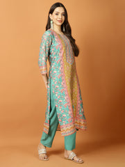 Neck Embroidery Muslin Kurta With Pants & Dupatta