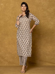 Printed Cotton Blend Kurta With Pants
