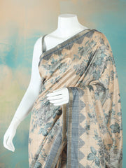 Digital Printed Art Silk Grey Beige Saree