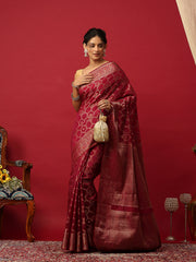Woven Design Art Silk Wine Saree