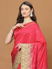 Zari Border Booti Art Silk Woven Saree