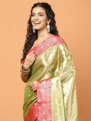 Plain Zari Border Banarasi Woven Saree