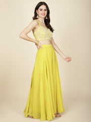 Resham Embroidered Georgette Crop Top With Sharara & Shrug