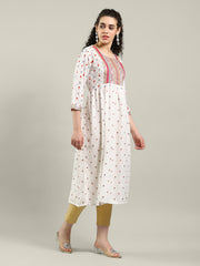 Neck Embroidered Cotton Blend Kurta & Pants