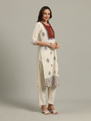 Printed Cotton Blend Kurta With Pants & Dupatta