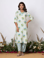 Printed Cotton Blend Kurta With Pants & Dupatta