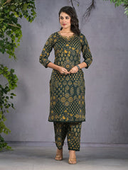 Printed Cotton Blend Kurta With Pants