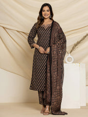 Printed Cotton Blend Kurta With Pants & Dupatta