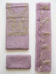 Embroidered Chanderi Unstitched Suit With Pant & Dupatta