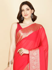 Plain Zari Border Georgette Saree