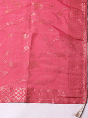 Embroidered Chanderi Pink Unstitched Suit With Pant & Dupatta
