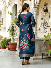 Embroidered Chanderi Kurta With Pant & Dupatta