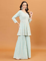 Resham Zari Embroidered Georgette Kurta With Garara & Dupatta