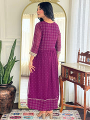 Neck Embroidered Georgette Kurta With Pants & Dupatta