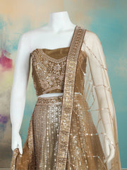 Golden Sequin Embroidered Lehenga Choli with Net Dupatta