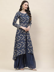 Resham Sequin Embroidery Georgette Kurta With Sharara & Dupatta