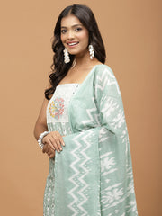 Neck Embroidered Cotton Blend Unstitched Suit With Dupatta