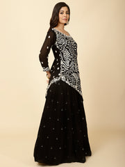 Resham Jaal Embroidery Georgette Kurta With Lehenga & Dupatta