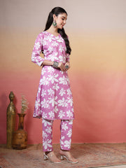 Printed Cotton Blend Kurta With Pants