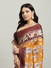 Digital Printed Cotton Blend Woven Saree