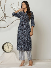Printed Cotton Blend Kurta With Pants