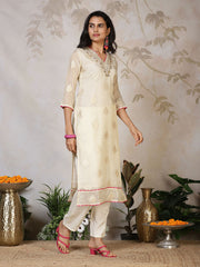 Banarasi Weave Tissue Kurta With Pants & Dupatta