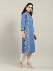 Neck Embroidered Denim Kurta