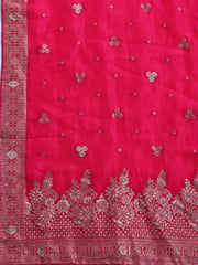 Embroidered Art Silk Unstitched Suit With Dupatta