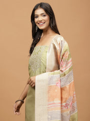 Neck Embroidered Chanderi Unstitched Suit Piece With Dupatta