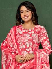 Printed Cotton Blend Kurta With Pants & Dupatta