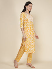 Printed Cotton Blend Kurta With Pants & Dupatta