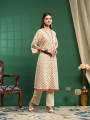 Printed Cotton Blend Kurta With Pant & Dupatta