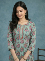 Printed Cotton Blend Kurta With Pant & Dupatta