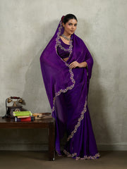 Embroidered Satin Saree
