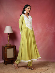 Mirror Work Cotton Blend Kurta With Pant And Dupatta