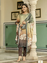 Printed Art Silk Kurta With Pant & Dupatta