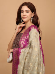 Neck Embroidery Chanderi Unstitched Suit Piece With Dupatta