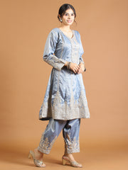 Resham Zari Sequins Work Organza Chinnon Kurta And Kurta