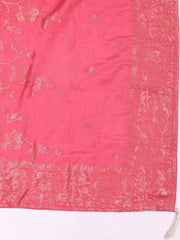 Embroidered Chanderi Pink Unstitched Suit With Pant & Dupatta