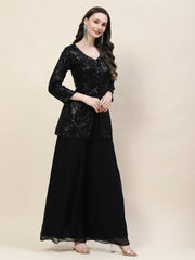 Sequin Embroidery Georgette Kurti With Palazzo & Dupatta