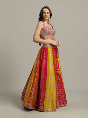 Embroidered Banarasi Choli With Lehenga & Dupatta