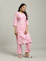 Printed Cotton Blend Kurta With Pants