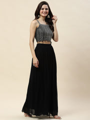 Sequin Embroidery Georgette Crop Top With Sharara & Jacket