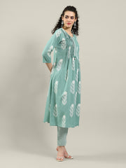 Printed Cotton Blend Kurta With Pants & Dupatta