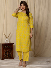 Printed Cotton Blend Kurta With Pants
