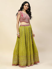Zari Jaal Embroidered Georgette Choli With Lehenga & Dupatta